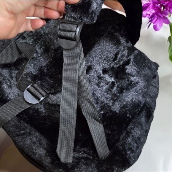 Hello Kitty Backpack Kuromi Embroidered Plush Furry Black 15" Book Bag Sanrio - Picture 6 of 14